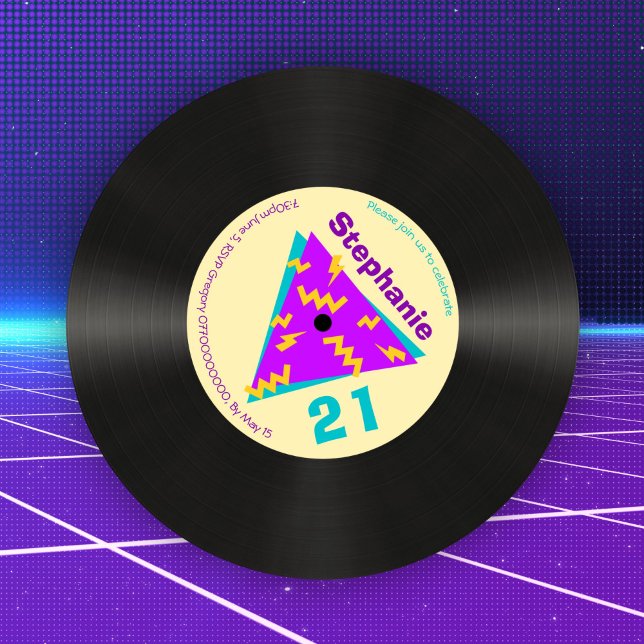 Retro 80s  Themed 21st Birthday Party Faux Record Invitation (Creator Uploaded)