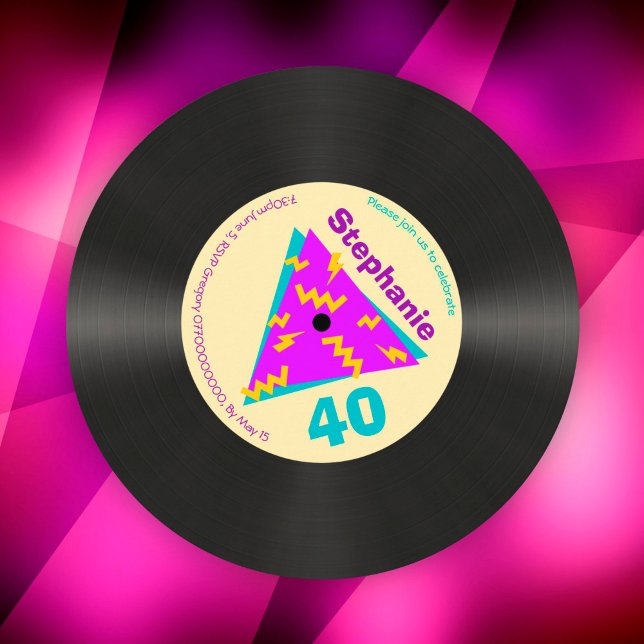 Retro 80s Themed 40th Birthday Party Faux Record Invitation (Creator Uploaded)