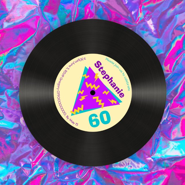 Retro 80s Themed 60th Birthday Party Faux Record Invitation (Creator Uploaded)