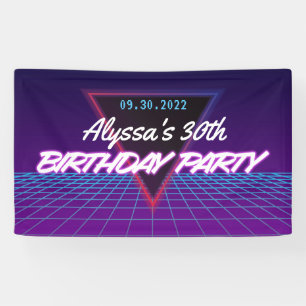 Retro 80s Themed Neon Purple Pink Birthday Party Banner