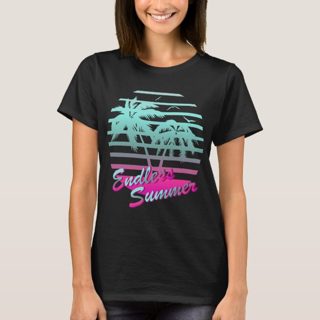 Retro 80s Vaporwave Tropical Endless Summer Blue T-Shirt (Front)