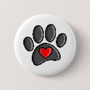 Retro 80s Video Game 8 Bit Pixel Art Dog Paw 6 Cm Round Badge