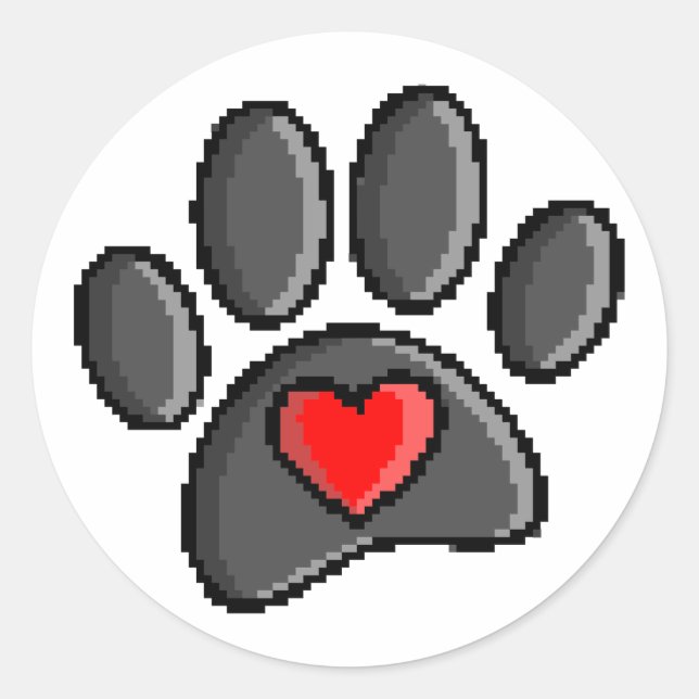 Retro 80s Video Game 8 Bit Pixel Art Dog Paw Classic Round Sticker (Front)