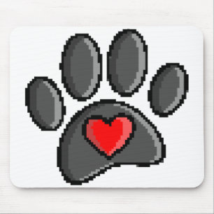 Retro 80s Video Game 8 Bit Pixel Art Dog Paw Mouse Pad