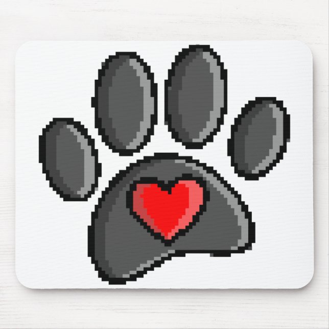 Retro 80s Video Game 8 Bit Pixel Art Dog Paw Mouse Pad (Front)