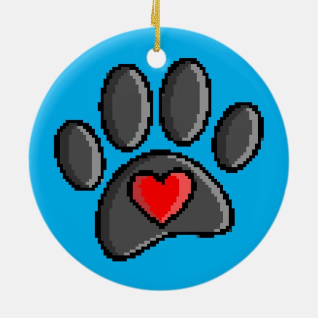 Retro 80s Video Game 8 Bit Pixel Art Dog Paw Patch Ceramic Ornament (Back)