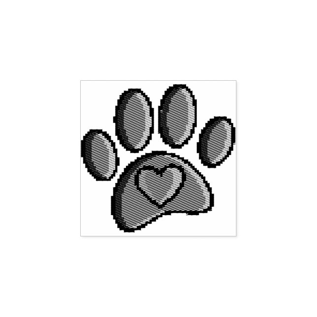 Retro 80s Video Game 8 Bit Pixel Art Dog Paw Patch Rubber Stamp (Imprint)