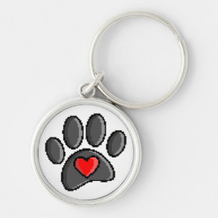 Retro 80s Video Game 8 Bit Pixel Art Dog Paw Print Key Ring