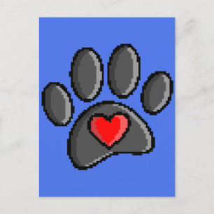 Retro 80s Video Game 8 Bit Pixel Art Dog Paw Print Postcard