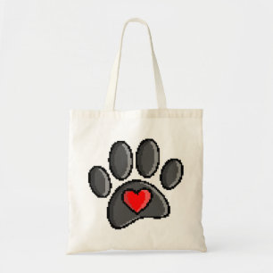 Retro 80s Video Game 8 Bit Pixel Art Dog Paw Tote Bag