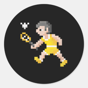 Retro 80s Video Game Pixel Art Badminton Player  Classic Round Sticker