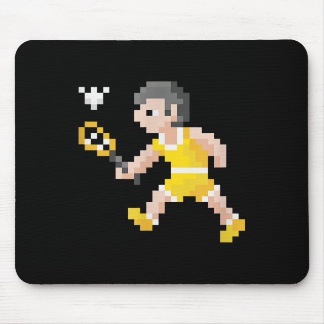 Retro 80s Video Game Pixel Art Badminton Player  Mouse Pad (Front)