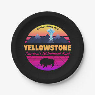 RETRO 80S YELLOWSTONE NATIONAL PARK NEON VAPORWAVE PAPER PLATE