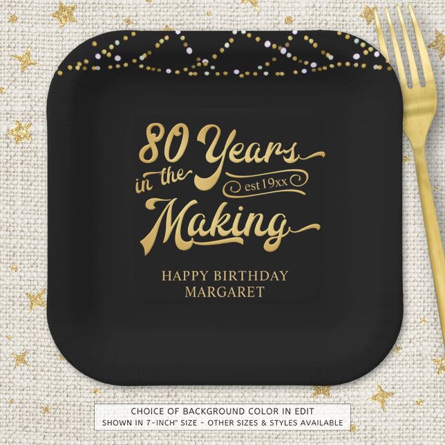 Retro 80th Birthday 80 Years in the Making Lights Paper Plate (Creator Uploaded)