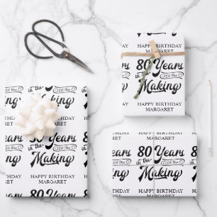 Retro 80th or Any Birthday Custom Colour and Text Wrapping Paper Sheet