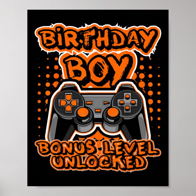 Retro 8 Bit Gaming Orange Video Game Controller Bi Poster (Front)