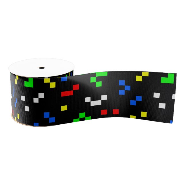 Retro 8 Bit Video Game Graphics Pattern Grosgrain Ribbon (Spool)