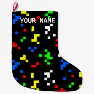 Retro 8 Bit Video Game Graphics Pattern Large Christmas Stocking