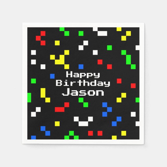Retro 8 Bit Video Game Graphics Pattern Napkin (Front)