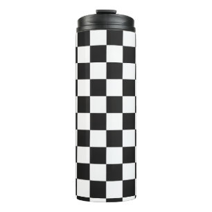 Retro 90s 00s Black and White Checkered Pattern Thermal Tumbler
