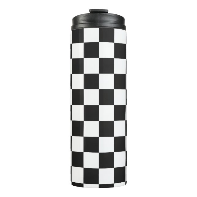 Retro 90s 00s Black and White Chequered Pattern Thermal Tumbler (Front)