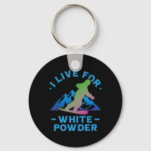 Retro 90s 80s Snowboard I Live For White Powder Key Ring