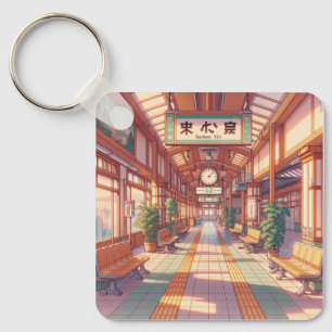 Retro 90s Anime Japan Train Station Key Ring