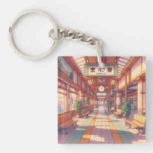 Retro 90s Anime Japan Train Station Key Ring
