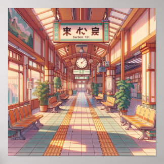 Retro 90s Anime Japan Train Station Poster