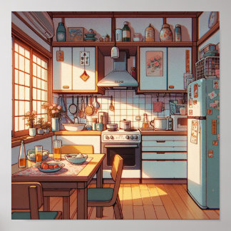 Retro 90s Anime Kitchen Fridge & Table Poster