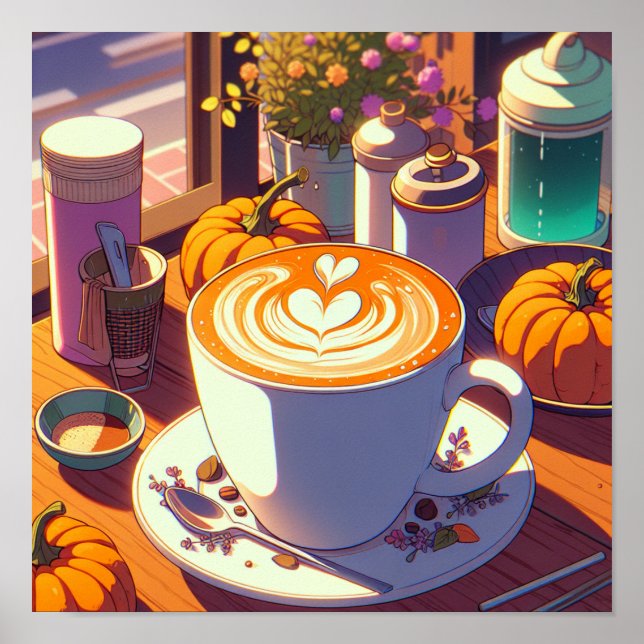 Retro 90s Anime Pumpkin Spice Latte Poster (Front)