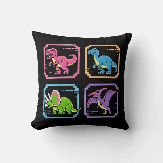 Retro 90s Arcade Dinosaur Characters Cushion (Front)