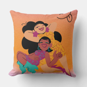 Retro 90s Best Friends Illustration with Enjoy Cushion