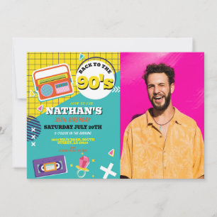 Retro 90s Birthday Nineties Mens Photo Party Invitation