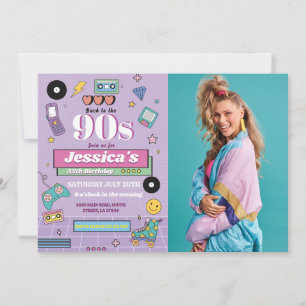 Retro 90s Birthday Nineties Photo Women's Party Invitation