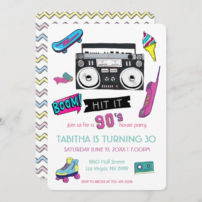 Retro 90's Birthday Party Invitation (Front/Back)