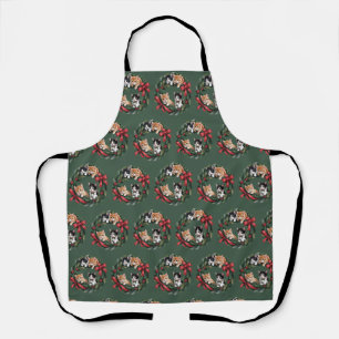 Retro 90s Cat Christmas Wreath Retro Cats Lover Apron