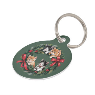 Retro 90s Cat Christmas Wreath Retro Cats Lover Pet Tag