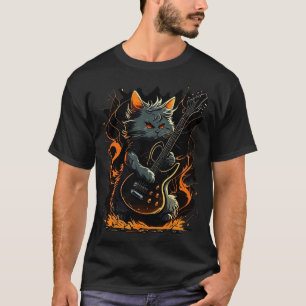 Retro 90s Cat Playing Guitar Gifts Guitarist Conce T-Shirt
