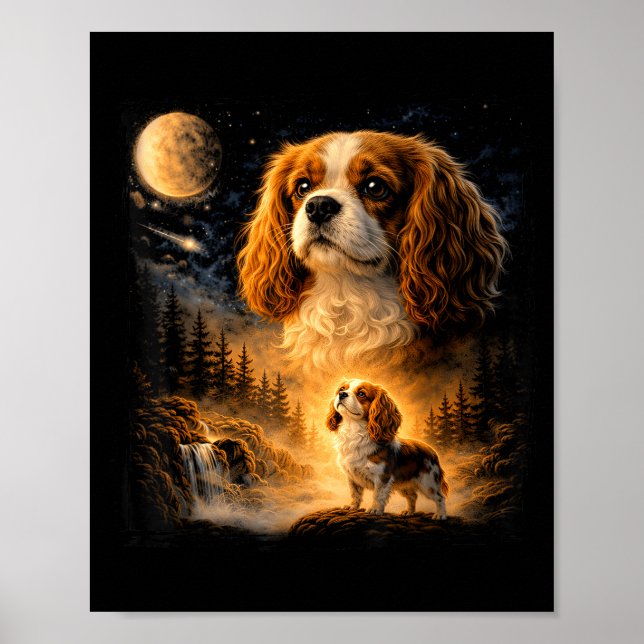 Retro 90s cavalier king charles spaniel howling at poster (Front)