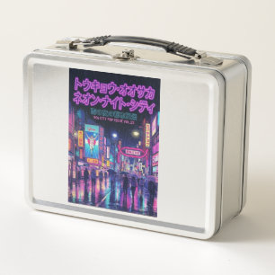 Retro 90s City Pop Night: Neon Tokyo & Osaka Rain Metal Lunch Box