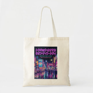 Retro 90s City Pop Night: Neon Tokyo & Osaka Rain Tote Bag