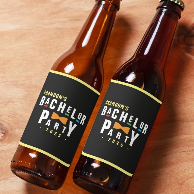 Retro 90s Colourful Bowtie Bachelor Party Black Beer Bottle Label (Retro 90s Colorful Bowtie Bachelor Party Black Beer Bottle Label
)