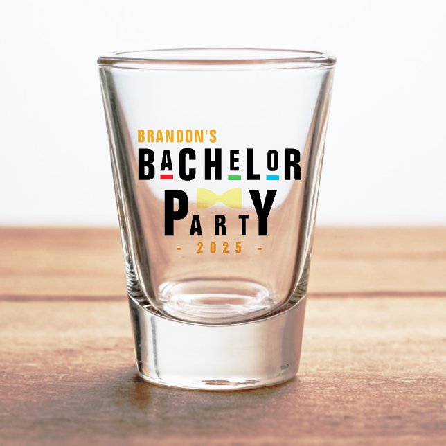 Retro 90s Colourful Bowtie Bachelor Party Shot Glass (Creator Uploaded)