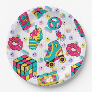 Retro 90s Funky Neon Glow Birthday Paper Plate