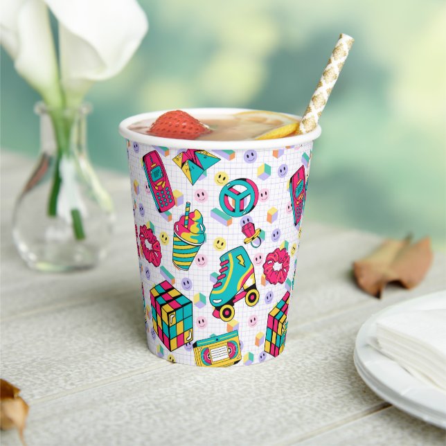 Retro 90s Funky Neon Glow Cassette Tape Birthday Paper Cups (Insitu)