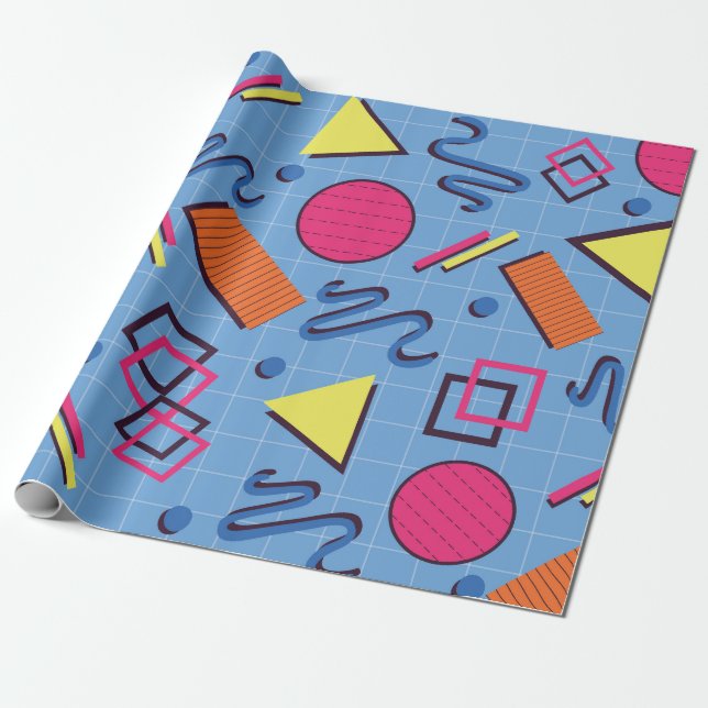 Retro 90s Geometric Pattern Wrapping Paper (Unrolled)