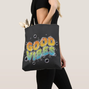 Retro 90s Good Vibes Bubbly Graffiti Typography Tote Bag