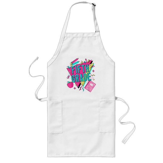 Retro 90s Grade Teacher Back to School Long Apron (Front)