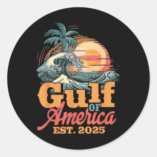 Retro 90s Gulf Of Usa America Est 2025 Sunset Beac Classic Round Sticker
